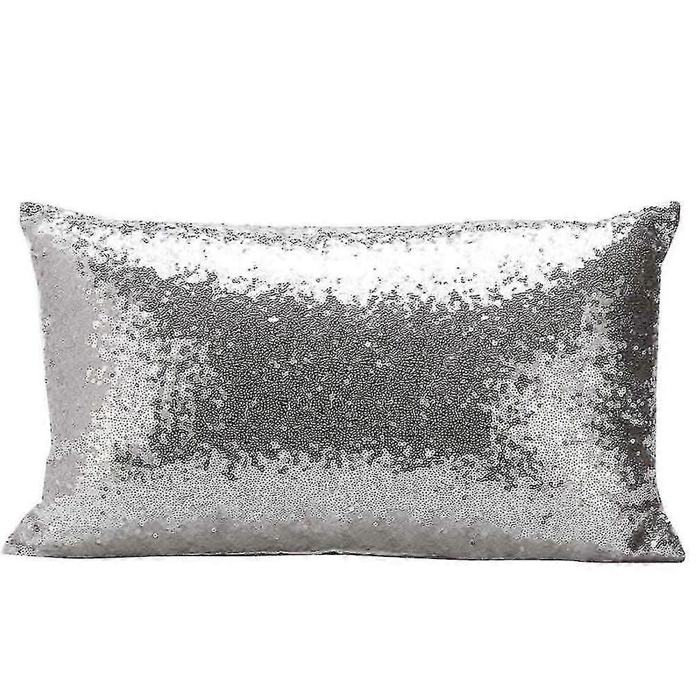 Rectangle Pillowcase,solid Color Glitter Sequins Throw (silver)