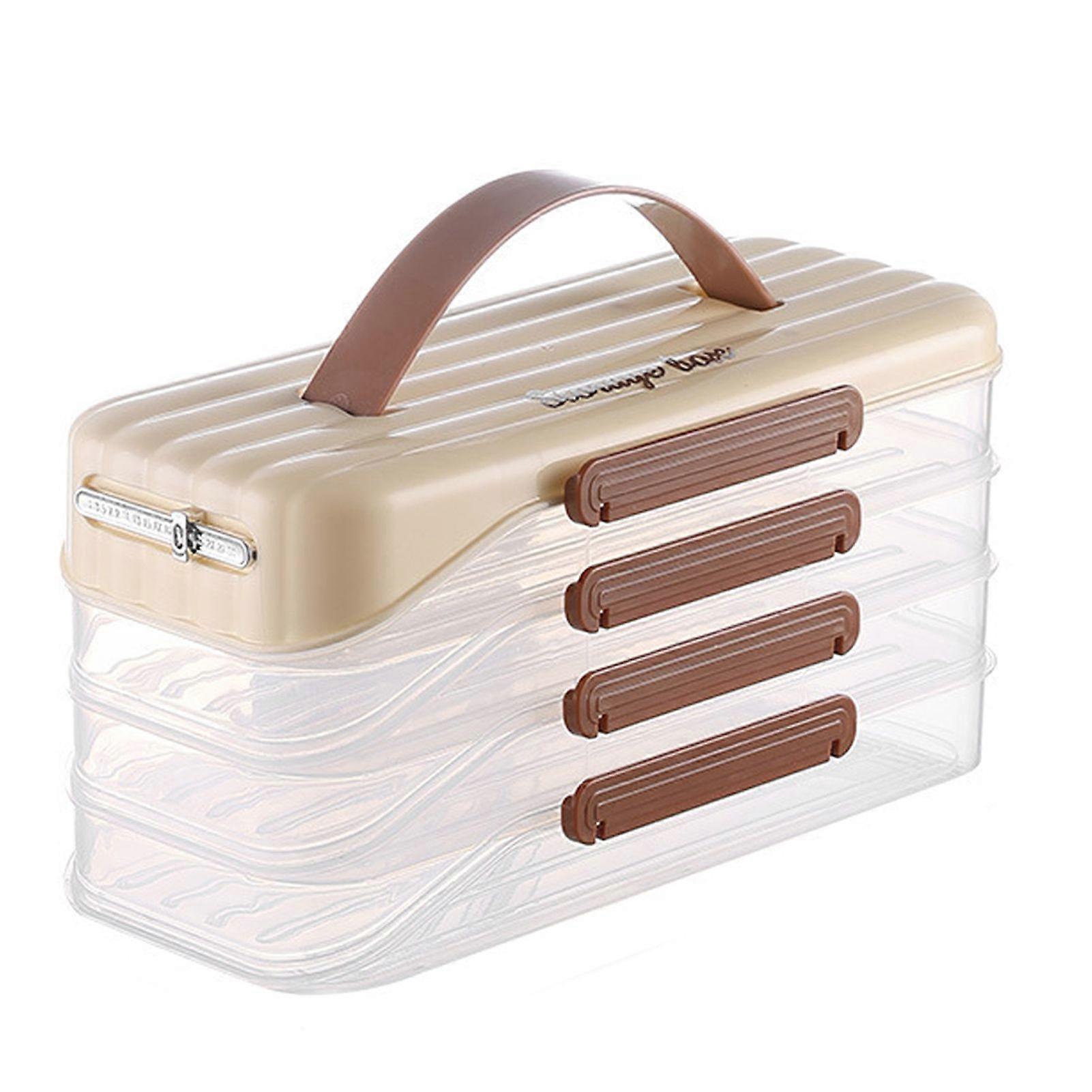 4-layer Dumpling Box with Spoon & Mold Stackable Dumpling Case with Lid Handle Date Dial Transparent Food Storage Containers Set for Kitchen Fridge