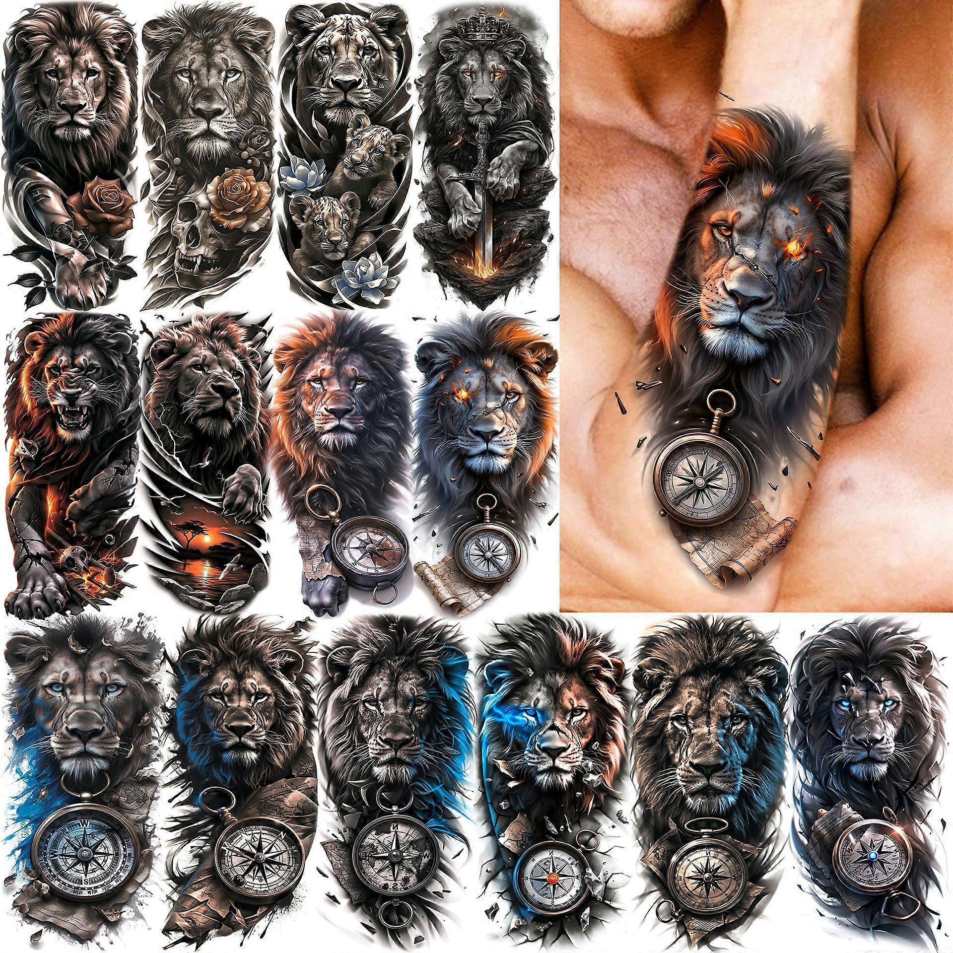 Realistic Lion Temporary Tattoos Waterproof 14-Piece Set