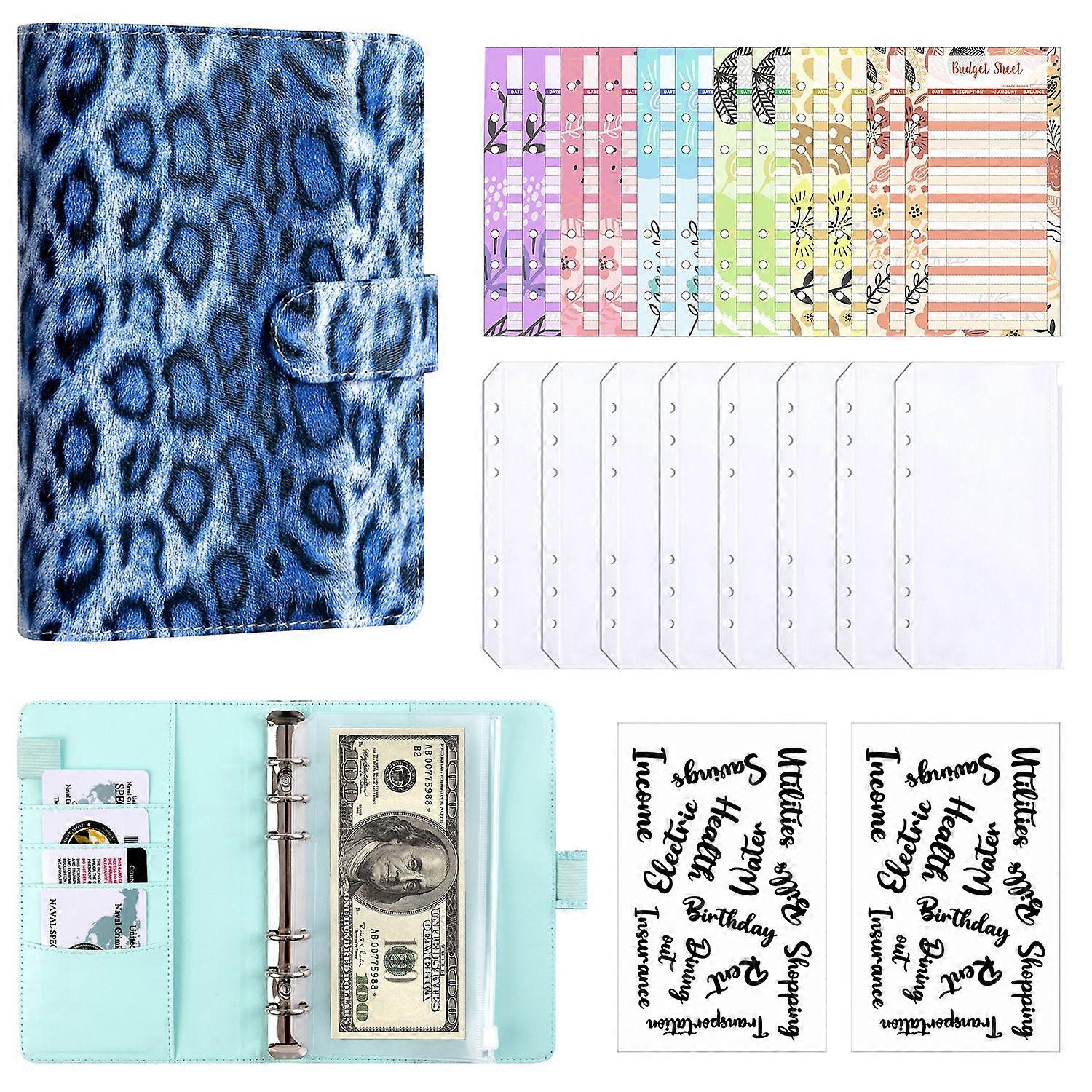 Leopard Print A6 Refillable Budget Notebook 6-Ring Detachable Blue