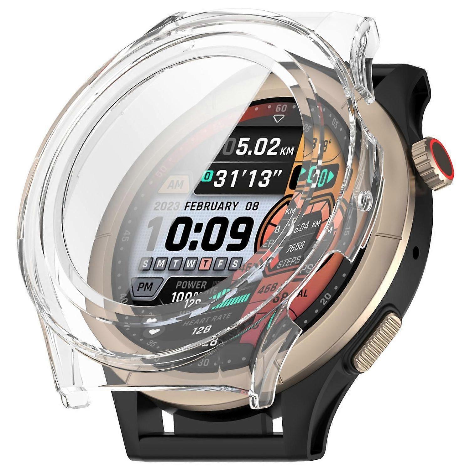 For Amazfit Cheetah Round Plastic Case + Tempered 9H Hard Glass Transparent