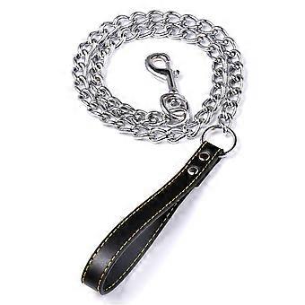 Metal Chain Dog Lead With Leather Style Handle Strong Control Leash Iron Pets Supplies Collars Harnesses