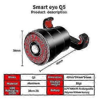 2023 - Smart Bike Taillight, Usb Rechargeable Brake Induction,ipx6 Waterproof,bike Lights Auto Start Stop (ShiKai)