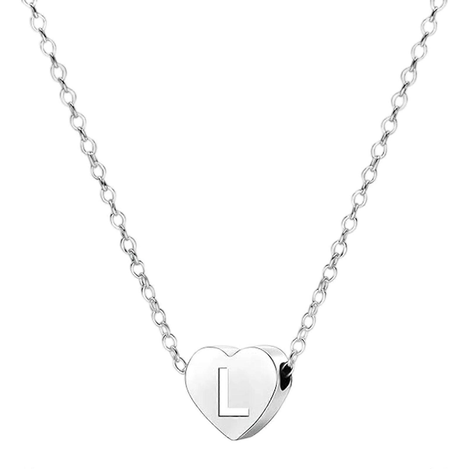 Silver Heart Letter Initial Necklace