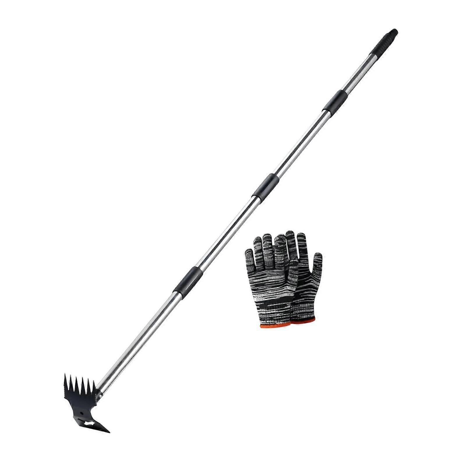 Garden Hoe Rake and Weed Puller Tool 2in1 Adjustable Long Handle 4Section Design