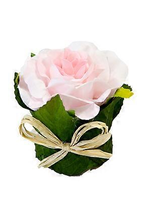 Rosa artificial de tecido com folhagem, 8 x 6 cm.
