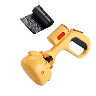 Pet Waste Pickup Tool for Dog, Plastic Squeeze-Handle Scooper with BuiltIn Bag Dispenser and Carabiner Carry Clip  Yellow