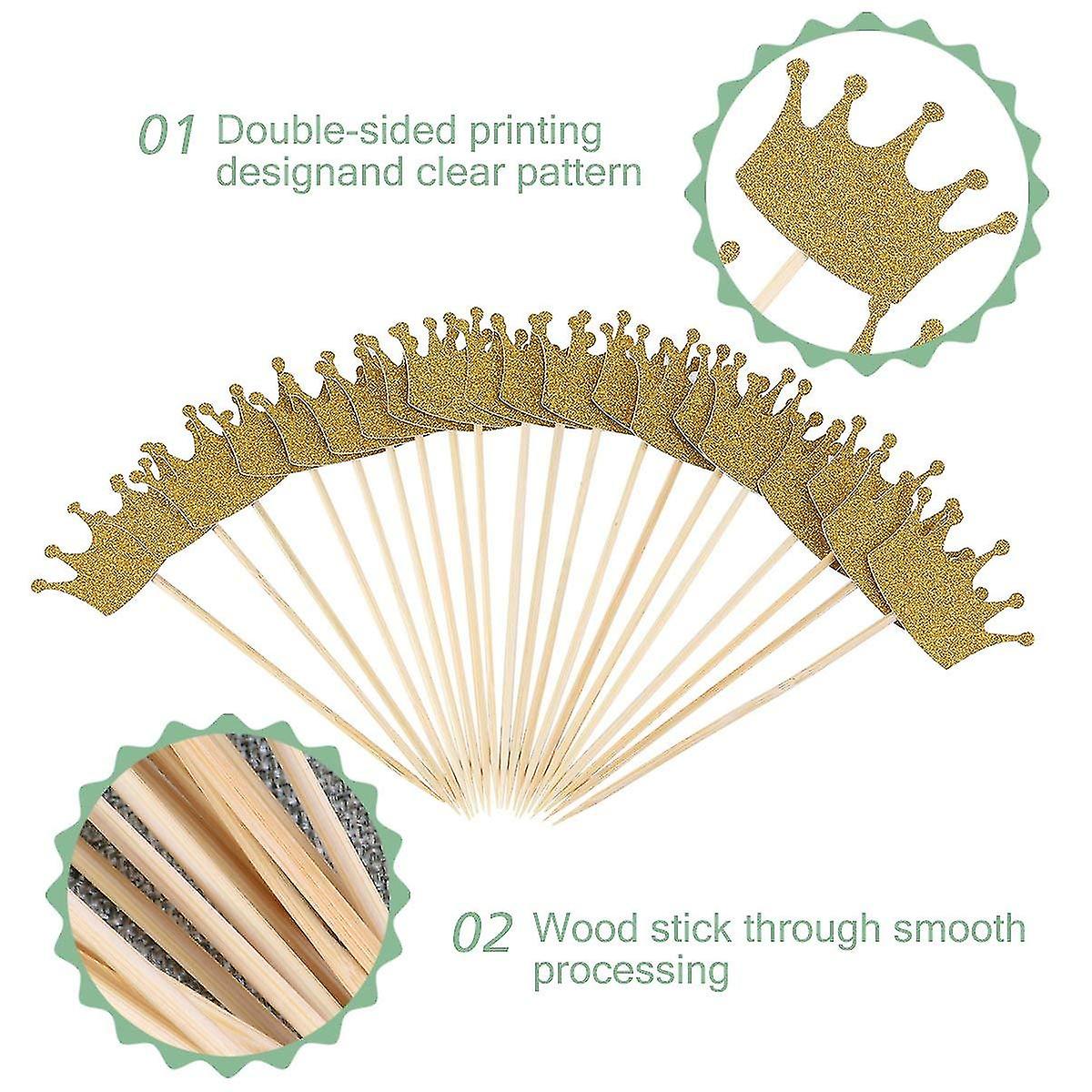 24 Topper Per Cupcake A Forma Di Corona Glitterate Oro/argento – Decorazioni Per Torte E Dessert, Fai Da Te - 2