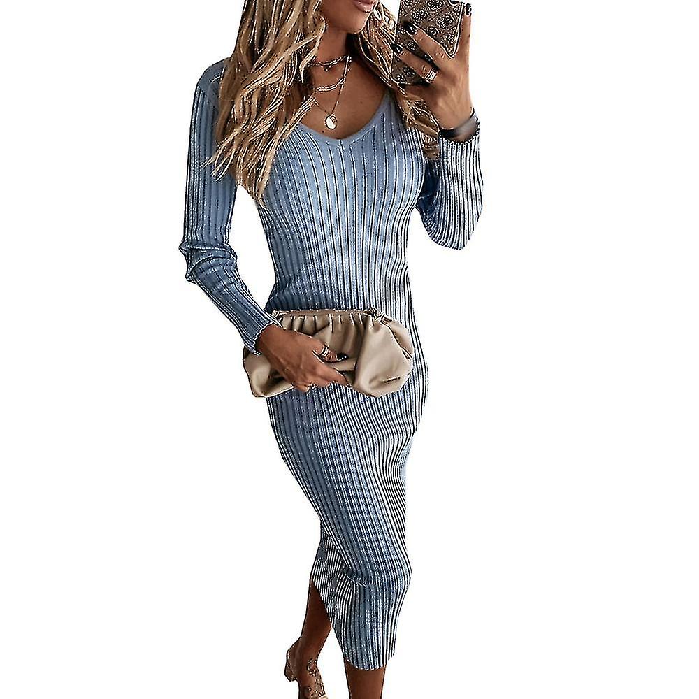 المرأة مضلع محبوك الخامس الرقبة طويلة الأكمام Bodycon سترة تمتد سليم صالح منتصف اللباس