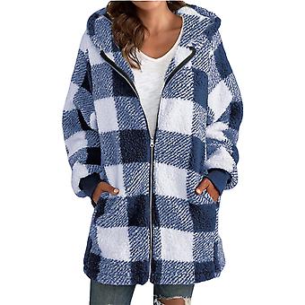 Damen Karierter lockerer Mantel Damen Strickjacke mit Taschenmantel Geeignet zum Einkaufen tragen