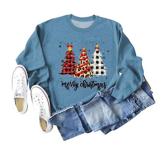 Efterr og vinter sweatshirt damer Ny jul ls langrmet damemode Gldelig juletr print afslappet rund hals top