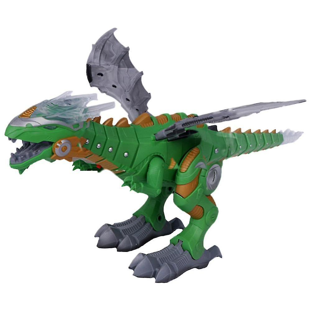Green Electric Walking Dinosaur Robot Light Sound Mist Spray