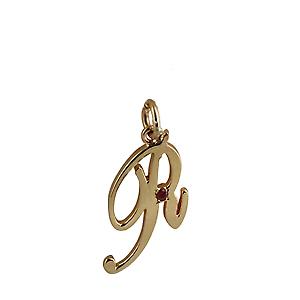 9ct Gold 26x14mm plain Ruby set Palace script Initial R Pendant