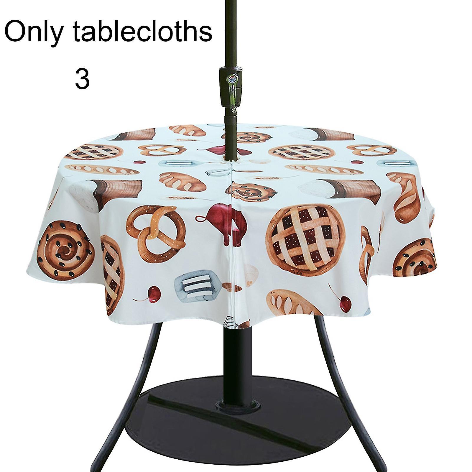 Nappe imperméable à l’usure avec trou de parapluie bande ronde motif de fleur en polyester housse de table pour l’extérieur