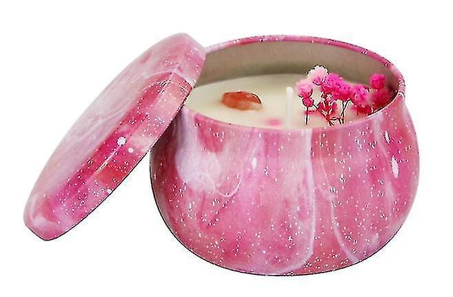 Spa Crystal Stone Soybean Wax Tinplate Round Tin Scented Candle 4.4 Ounces Sprinkled With Dried Flow