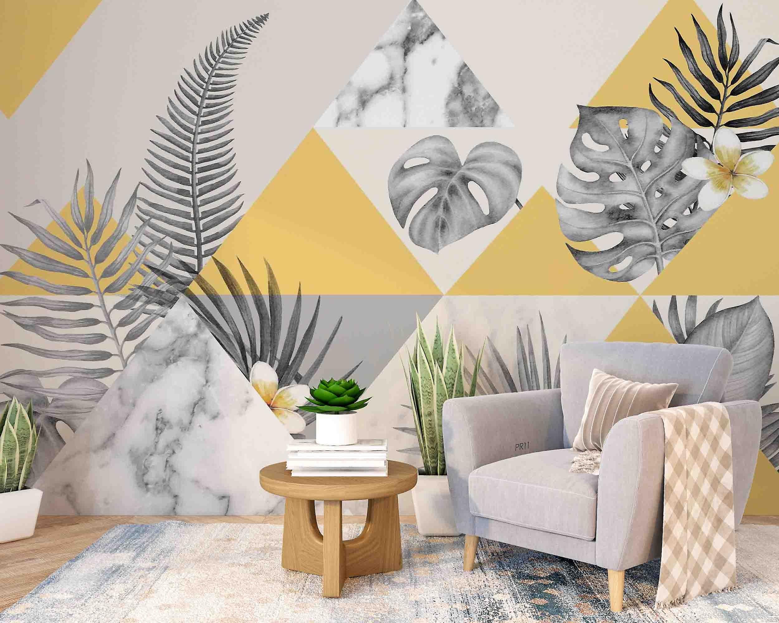 3D Abstract Geometric Triangle Tropical Leaf Wall Mural Wallpaper Gd 4854