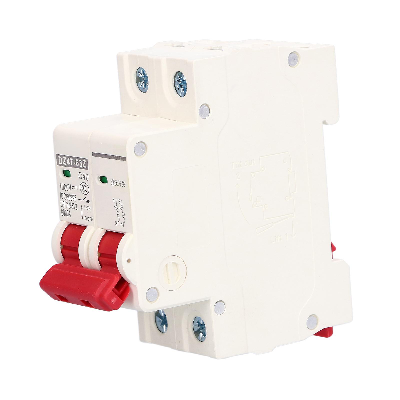 DC Miniature Circuit Breaker 2P Solar PV System Isolator DIN Rail Mount 1000V 40A DZ47‑63Z C40