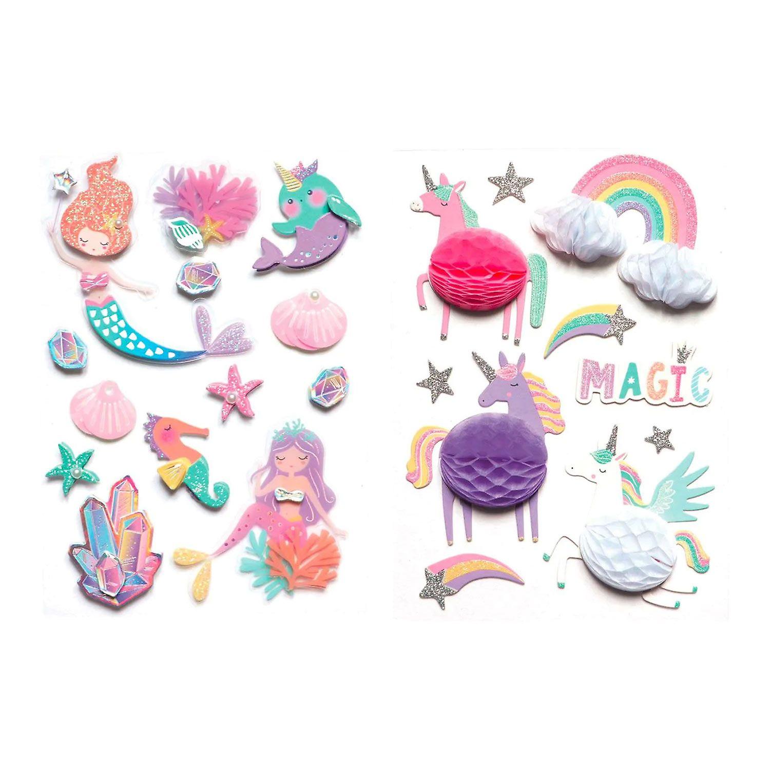 23 3D stickers 6 cm - unicorns & sirens