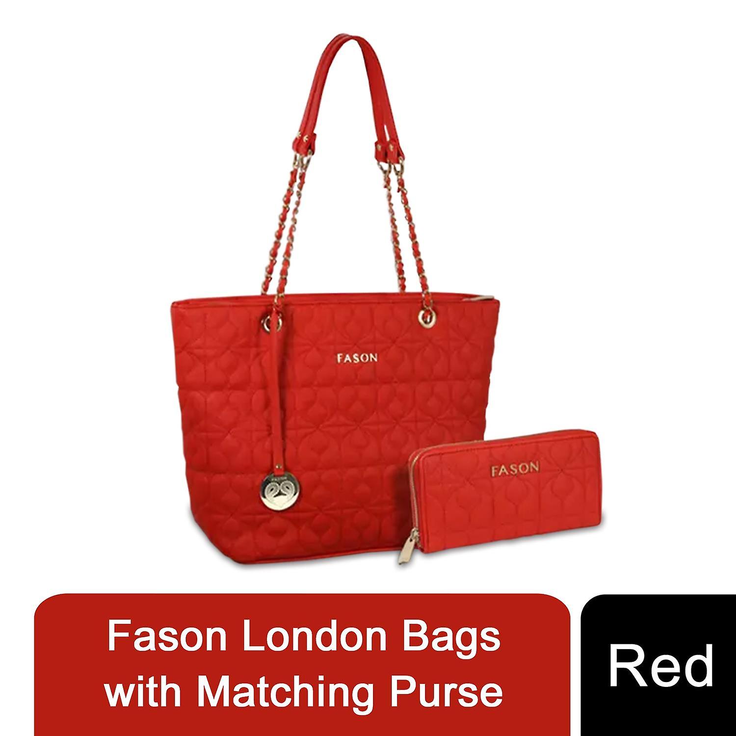 Fason Multi-Functional London Bags with Matching Purse, Red