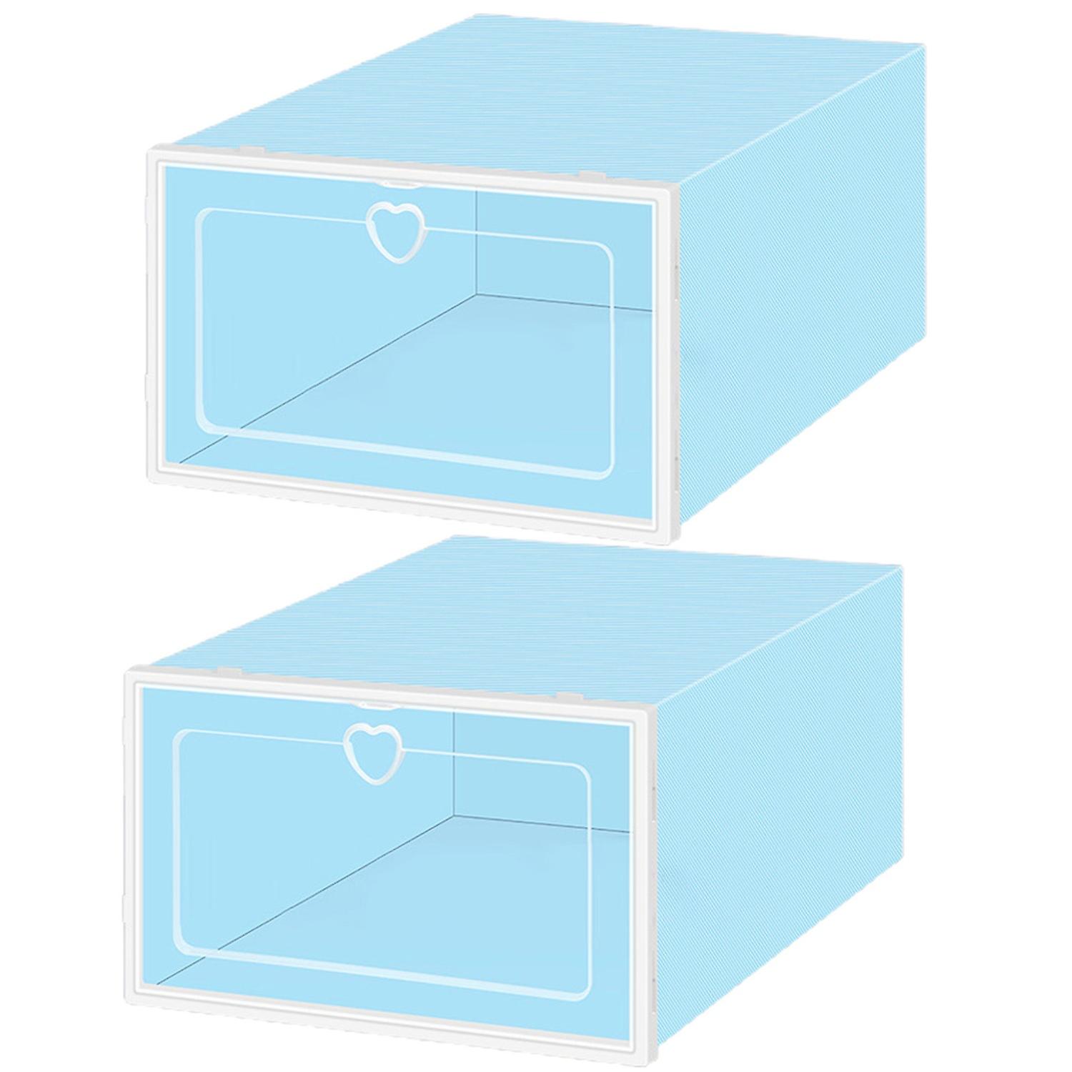 2Pcs Shoes Box with Heart Pull Ring Plastic Drawer Type Shoes Case Home Storage