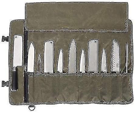 Τσάντα ρολού μαχαιριών 11 υποδοχές, βαριά κερωμένη τσάντα μαχαιριών καμβά, αδιάβροχο κάλυμμα μαχαιριών για κάμπινγκ και πεζοπορία