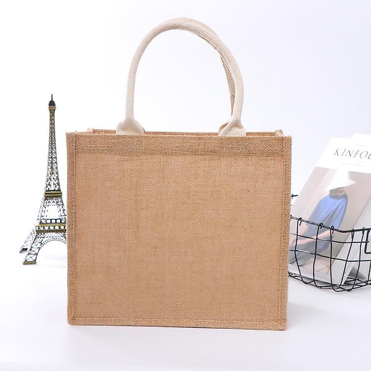 كيس الجوت الطبيعي ، حقيبة تسوق قابلة للطي ، حقيبة بقالة قابلة لإعادة الاستخدام ، حقيبة حمل طبيعية عادية ، حقيبة شاطئ ، ل