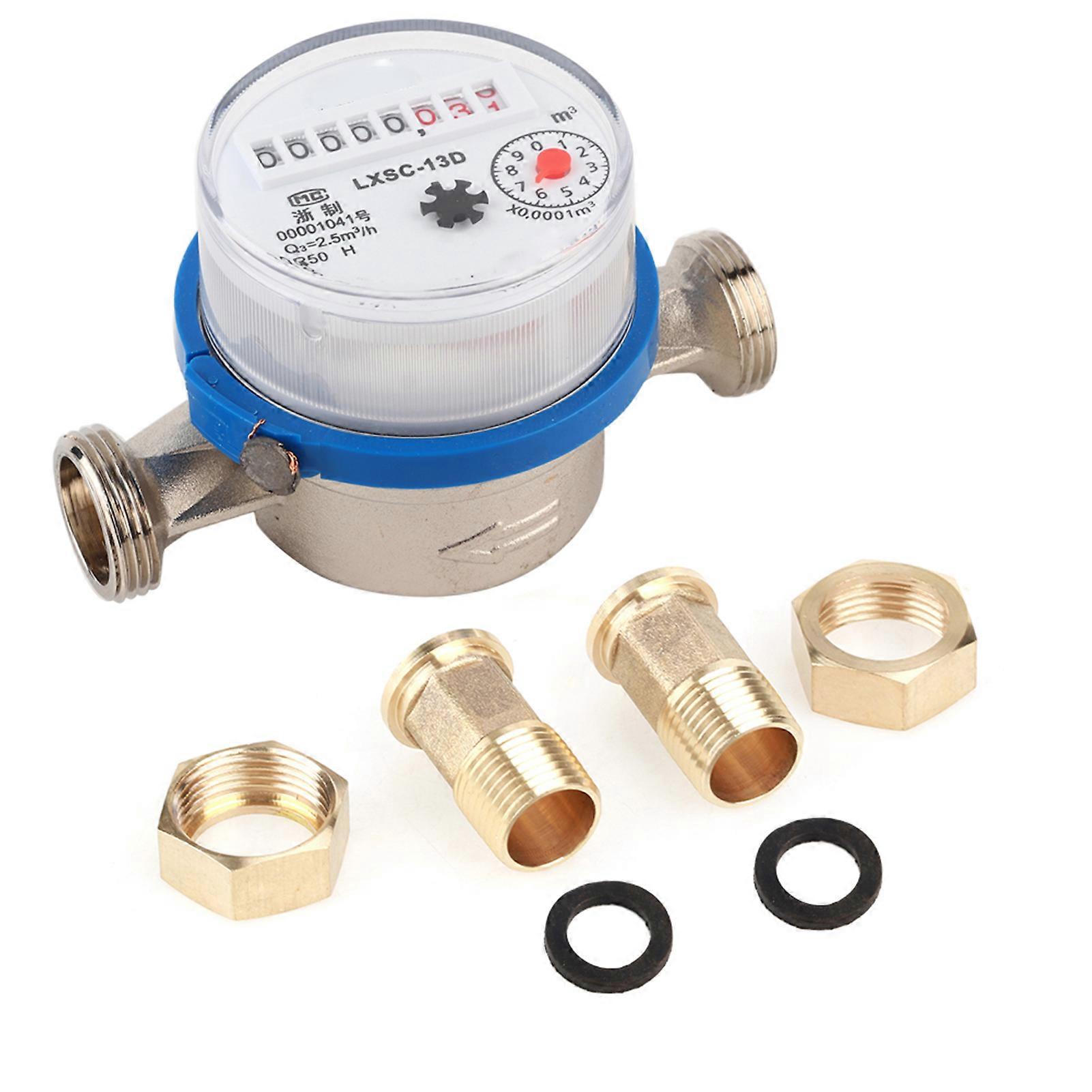 Fictory Drycold Watermeter Fictory 15mm 1/2" Cold Water Meter, Single Water Dry Table Measuring Tool, Plastic Construction, for Home Use, Reliable