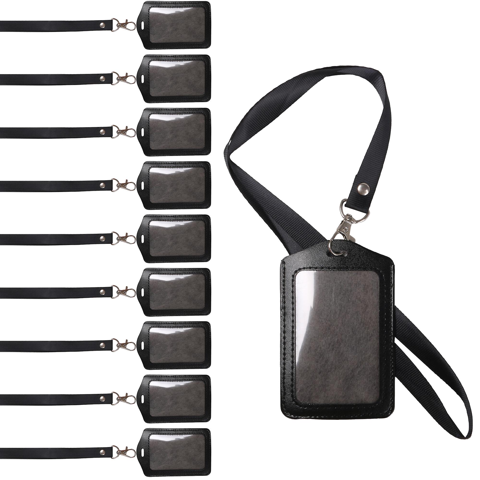 10x Black Business ID Card Badge Vertical Holder Lanyard for office workers