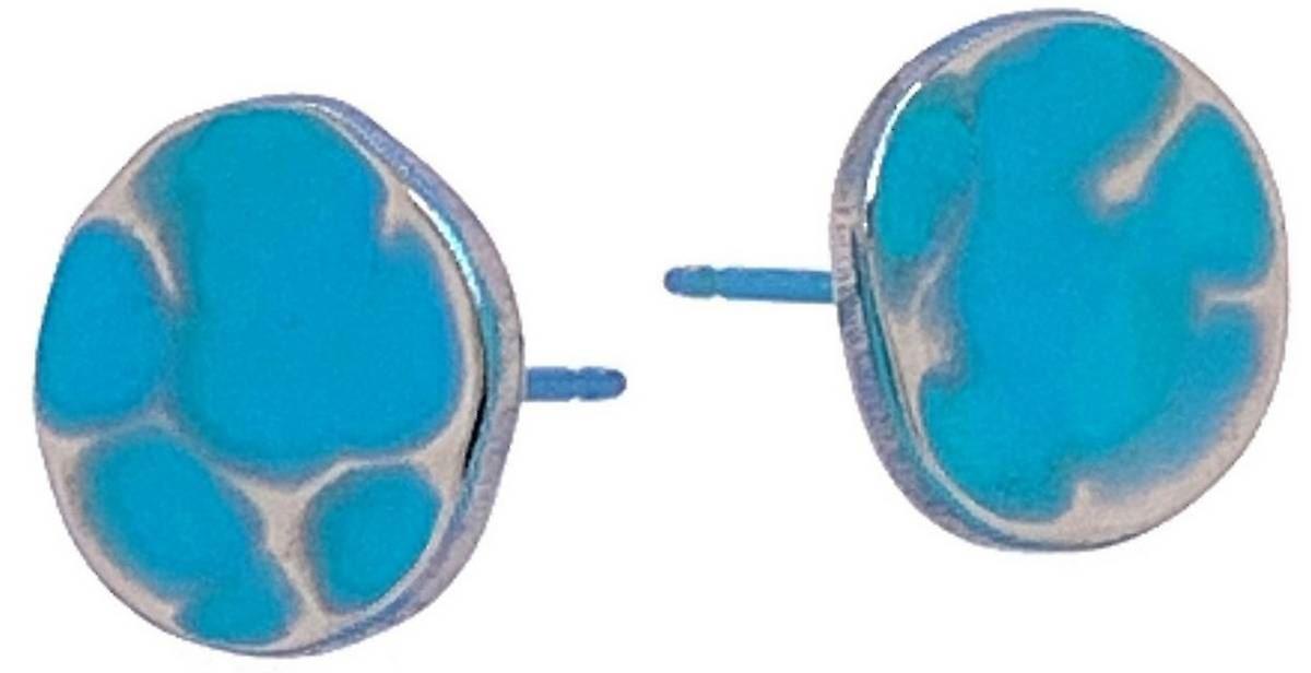 Ti2 Titanium Planished 9mm Stud Earrings - Kingfisher Blue