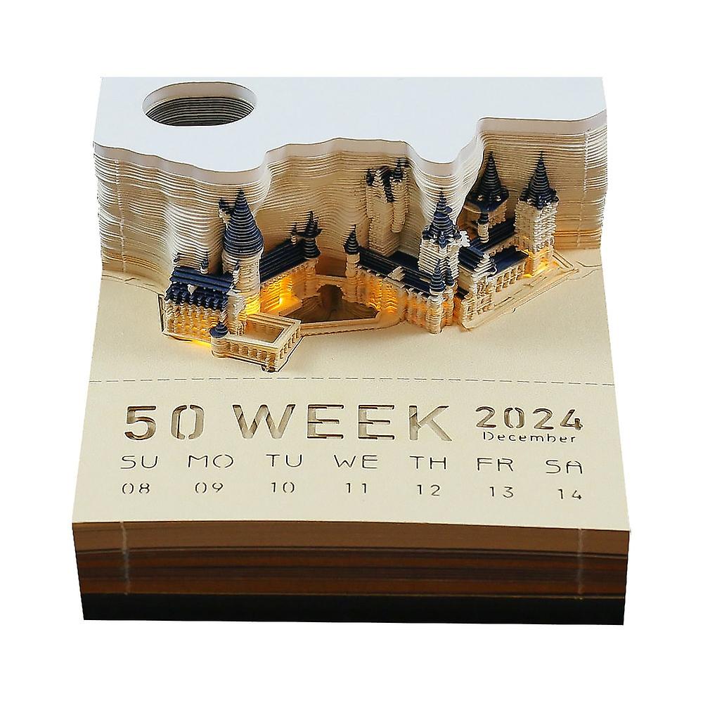 3D Castle Memo Pads, 2024 Desk Calendar Memo Pad Castle Weekly Notepad with light 