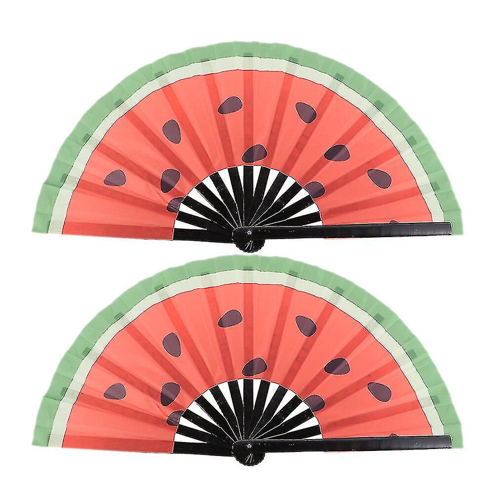 2Pcs Handheld Fan Watermelon Folding Fan Japanese Style Dancing Fan Large Performance Fan