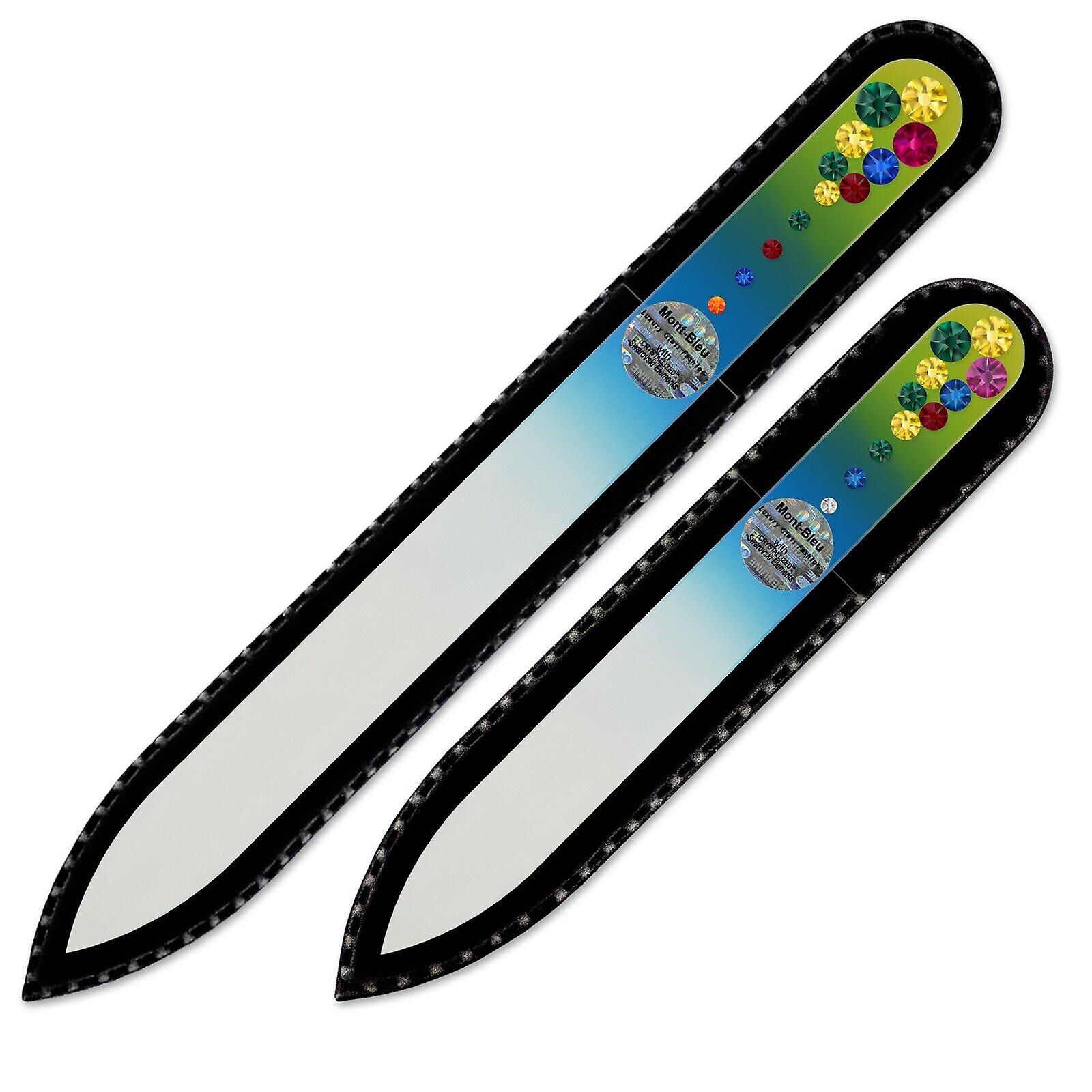 A set of 2 Marbles Glass Nail Files with Swarovski crystals MC-MS - Yellow Blue