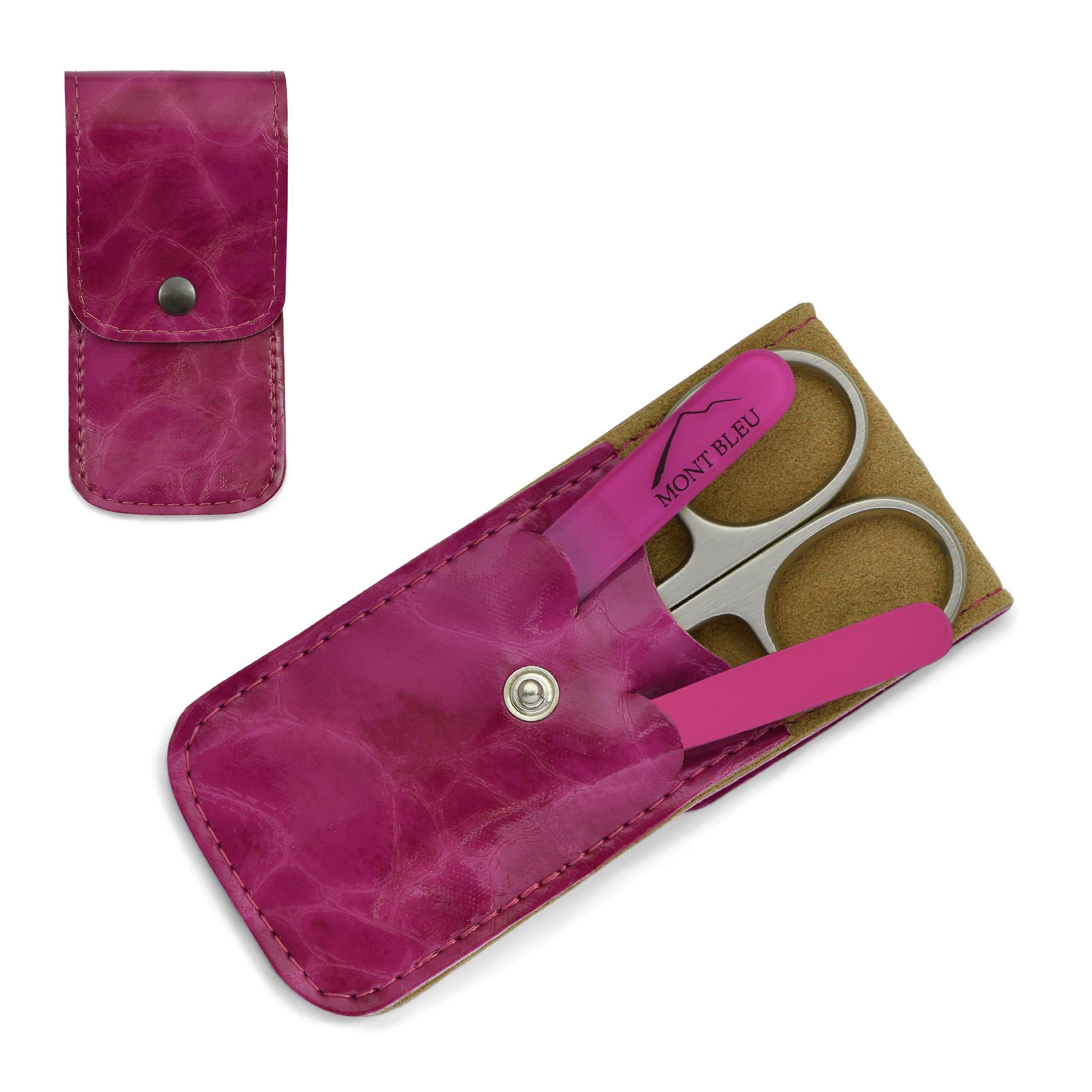 Mont Bleu 3-piece Manicure Set in Leatherette Case, Fuchsia - Pink
