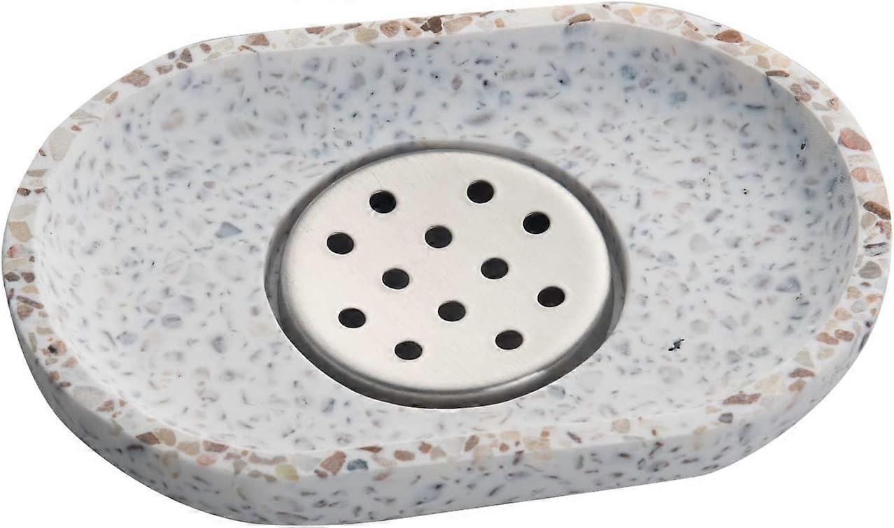 Terrazzo Double Layer Soap Dish with Drainage for Bathroom, Shower, Kitchen