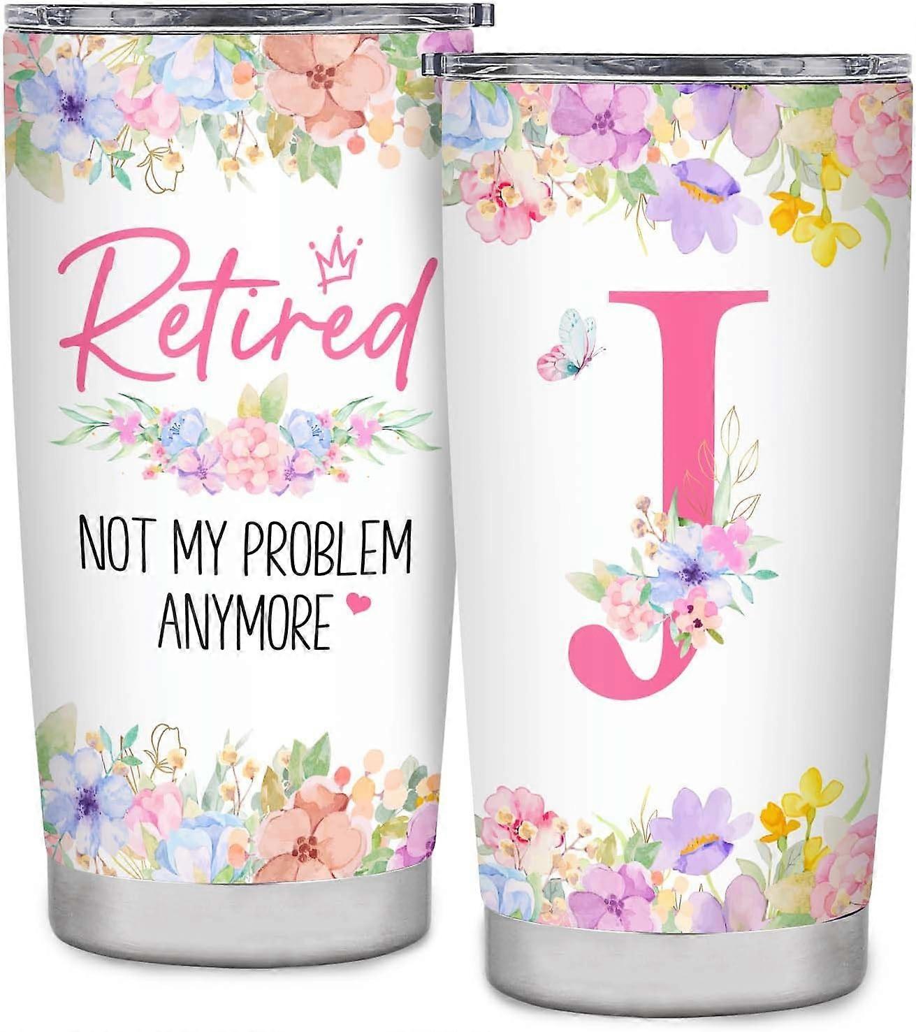 女性のための退職ギフト2024タンブラー、パーソナライズされたイニシャルJギフト、女性のための退職ギフト、退職パーティーの装飾、別れの行く同僚