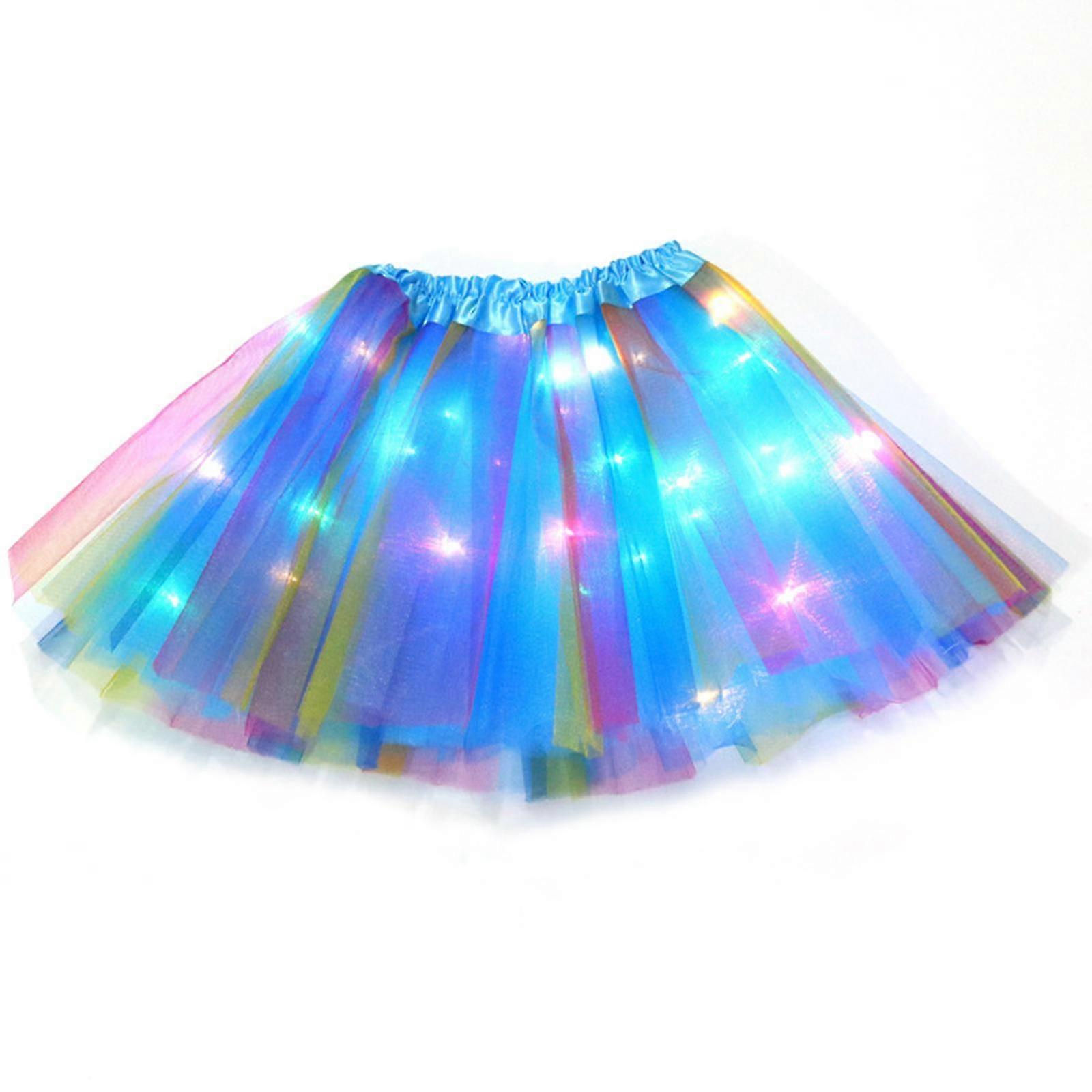 Tutu Jupe Enfants Lumineux Led Avec Lumières Arc-en-ciel Jupe Imprimée Rose Jupe Arc-en-ciel Demi-Mesh Jupe de gaze Longueur 30cm