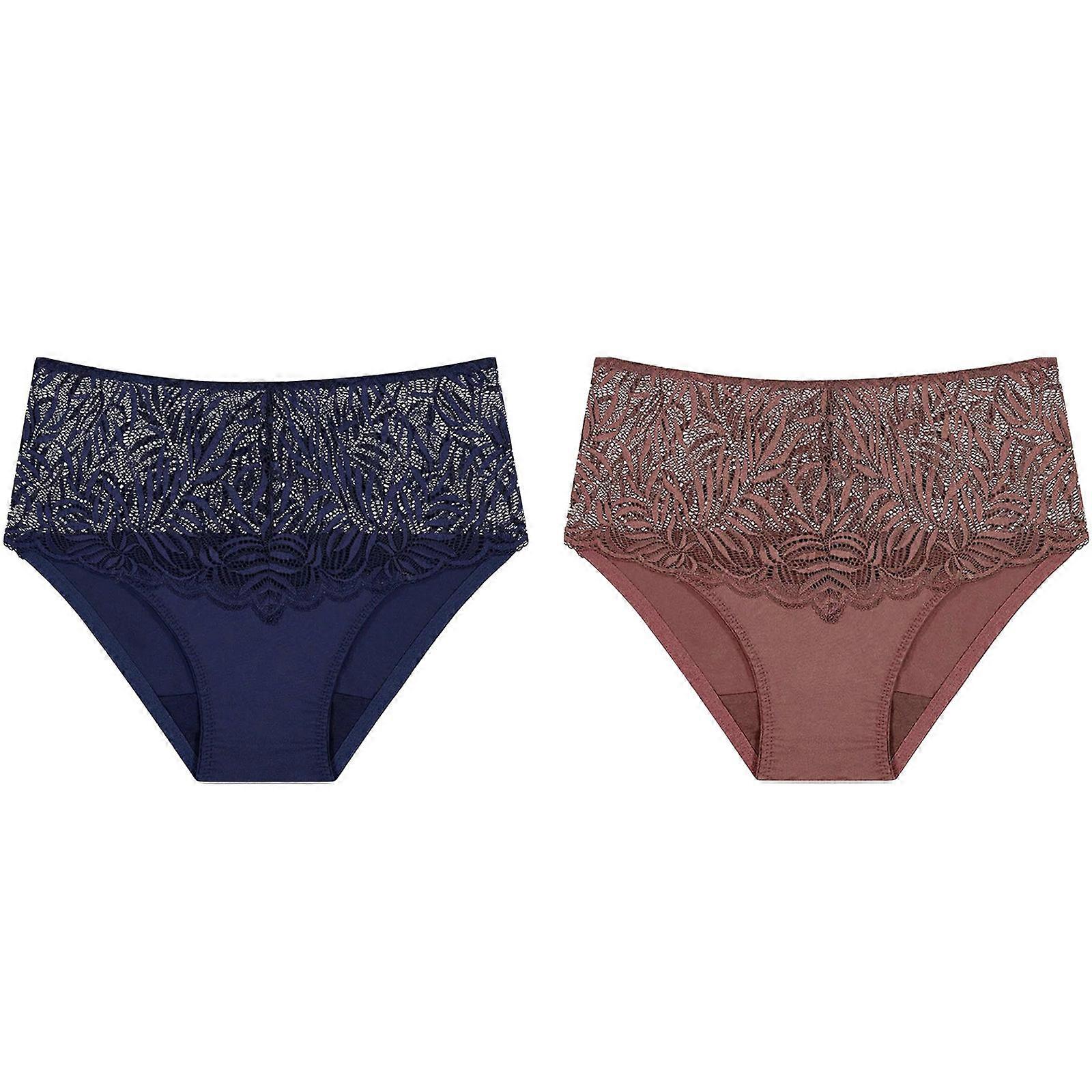 2Pcs Tri.umph Essential Lace Maxi Womens Underwear Full Briefs Navy Blue Cacao Brown Undies Ladies Panties