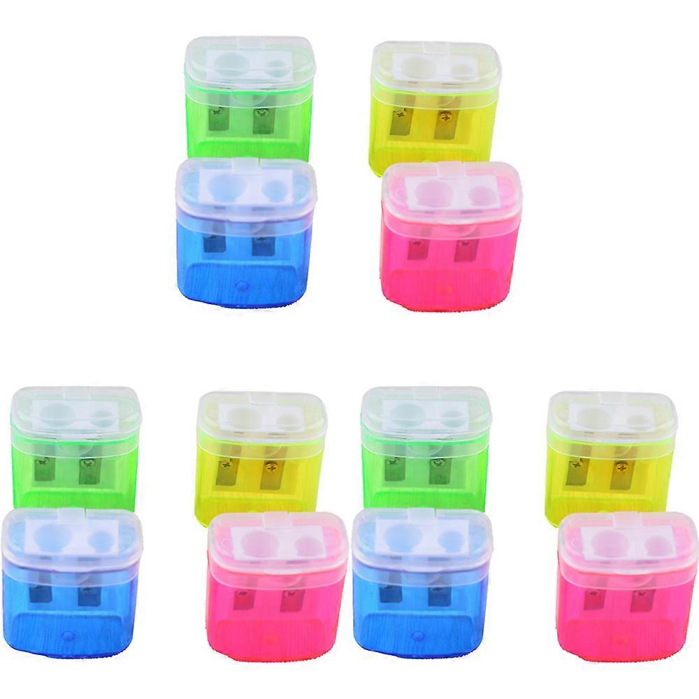Double hole plastic pencil sharpener with lid