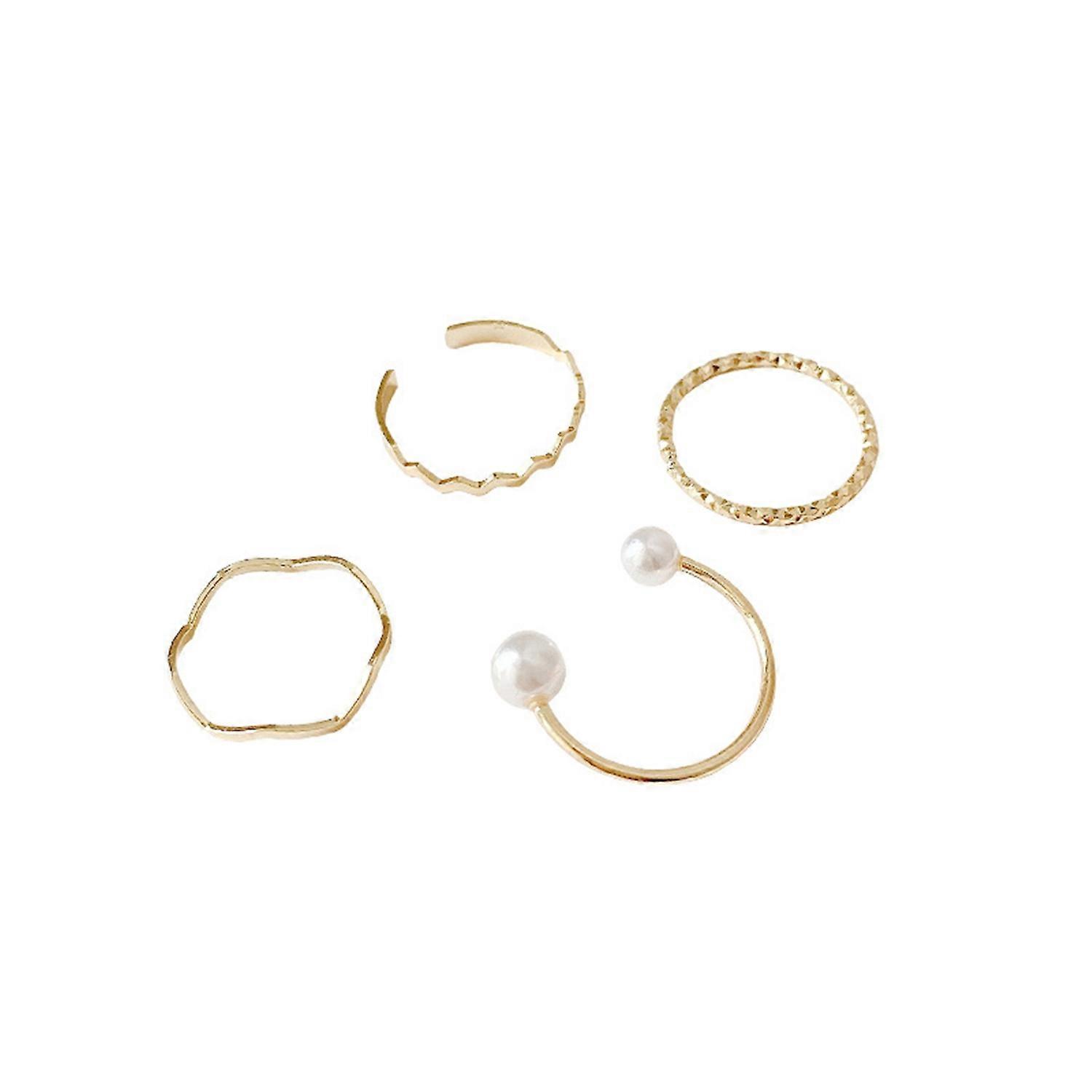 BoSaiD 4 Pcs/Set Women Ring Set Different Shape Irregular Faux Pearl Polished Smooth Open Adjustable