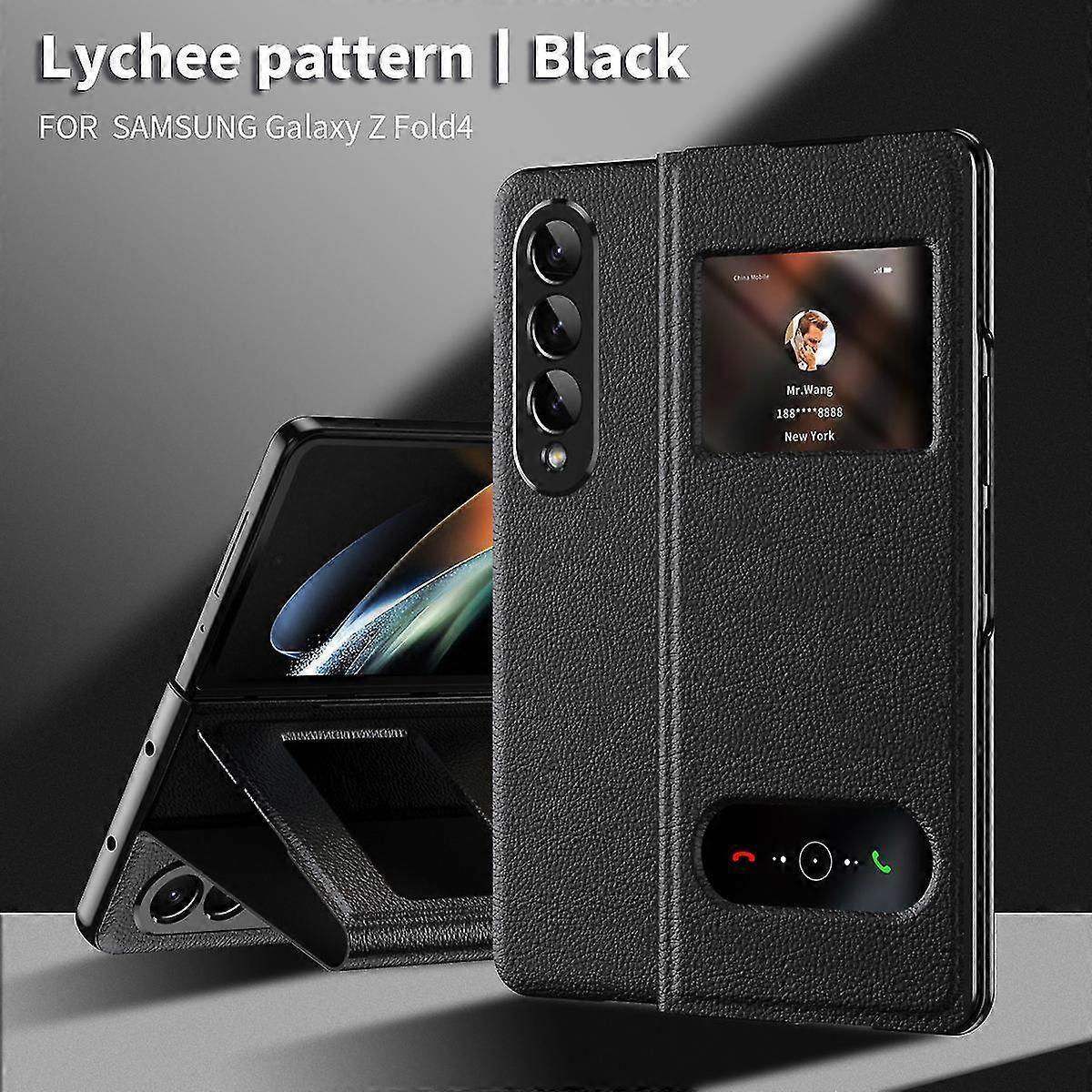 For Samsung Galaxy Z Fold 6 Maghetic Flip Folding Case, Open Window Design, Luxurious Business Lychee pattern Leather Hidden Kickstand Full Body Hinge