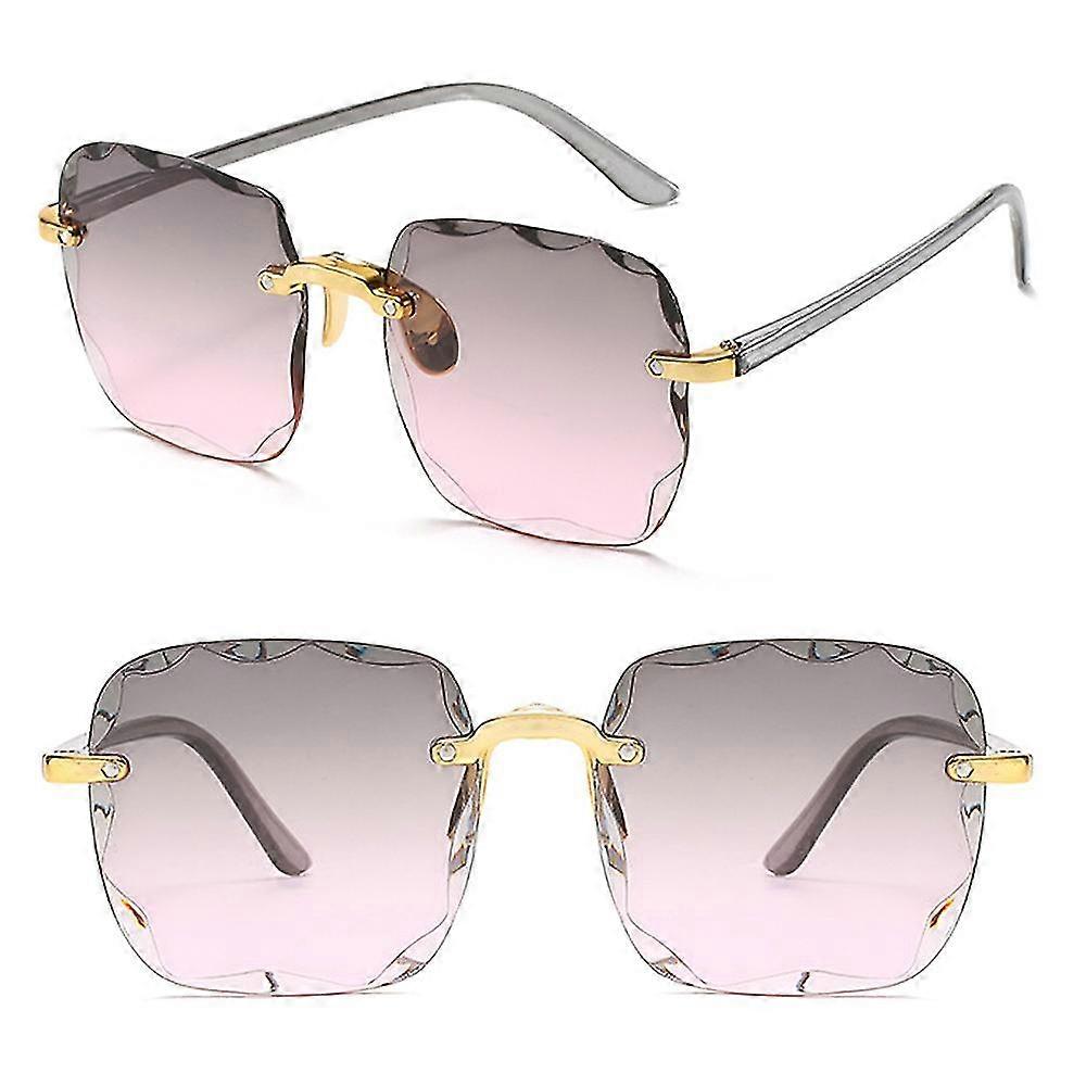 Womens Square Rimless Sunglasses Uv400 Gradient Lens Oversized Glasses