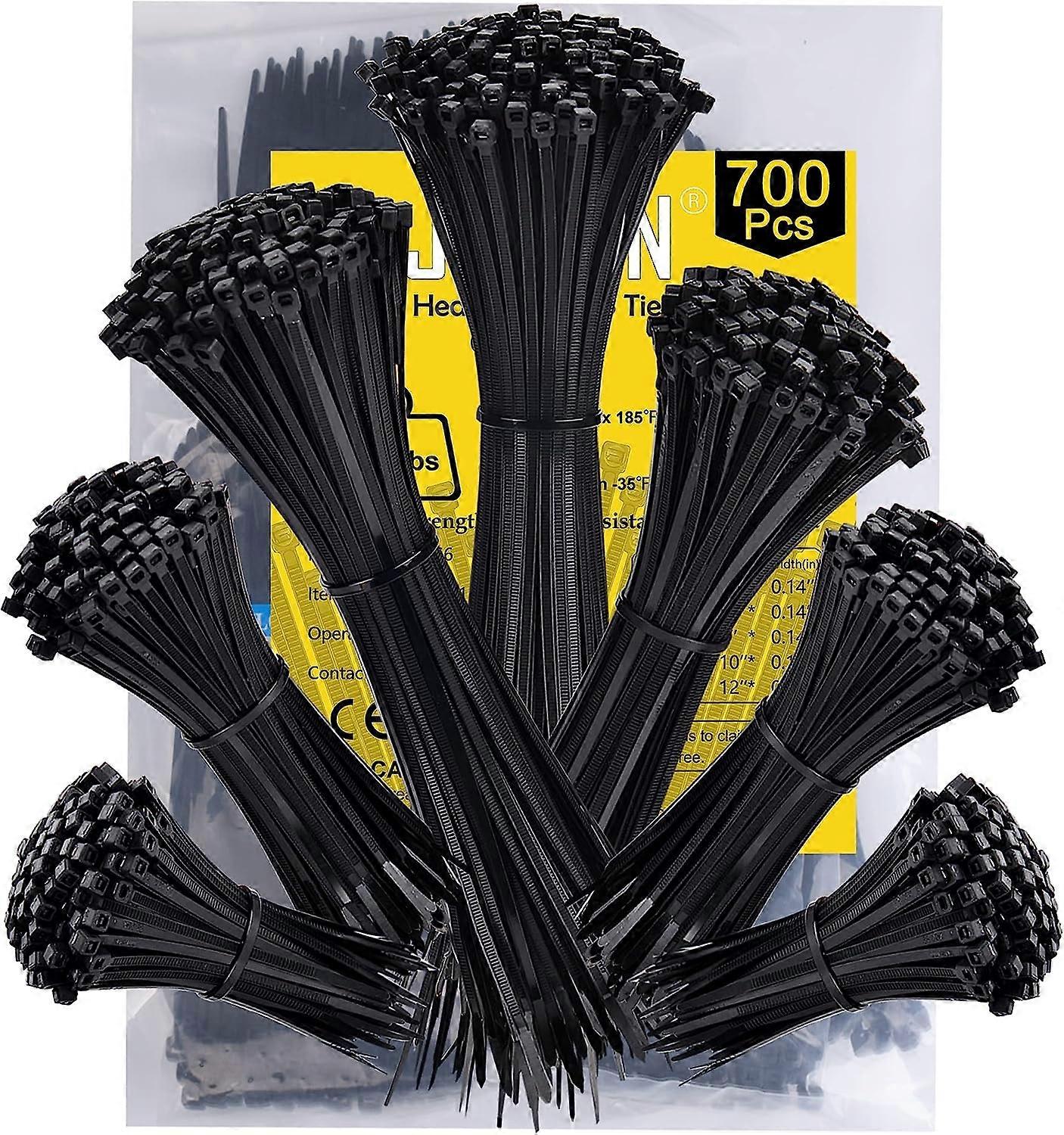 700 Pieces Plastic Cable Ties, Black Rilsan Plastic Cable Ties