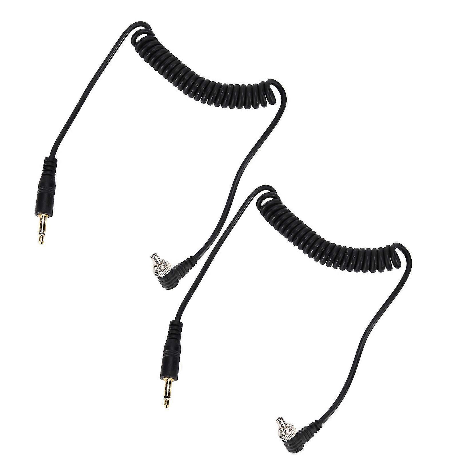 Universal 3.5mm Male Flash PC Sync Cable Coiled Cord for Digital Cameras 2pcs