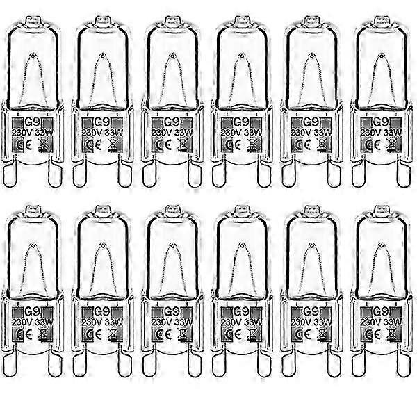 12Pack G9 Halogen Bulbs 33W 230V 2800K Warm White 380lm Clear Capsule Halogen Bulbs Dimmable No Flash No Flicker