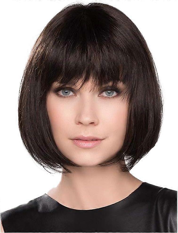 Braune Perücke mit Pony weiche glatte Perücke