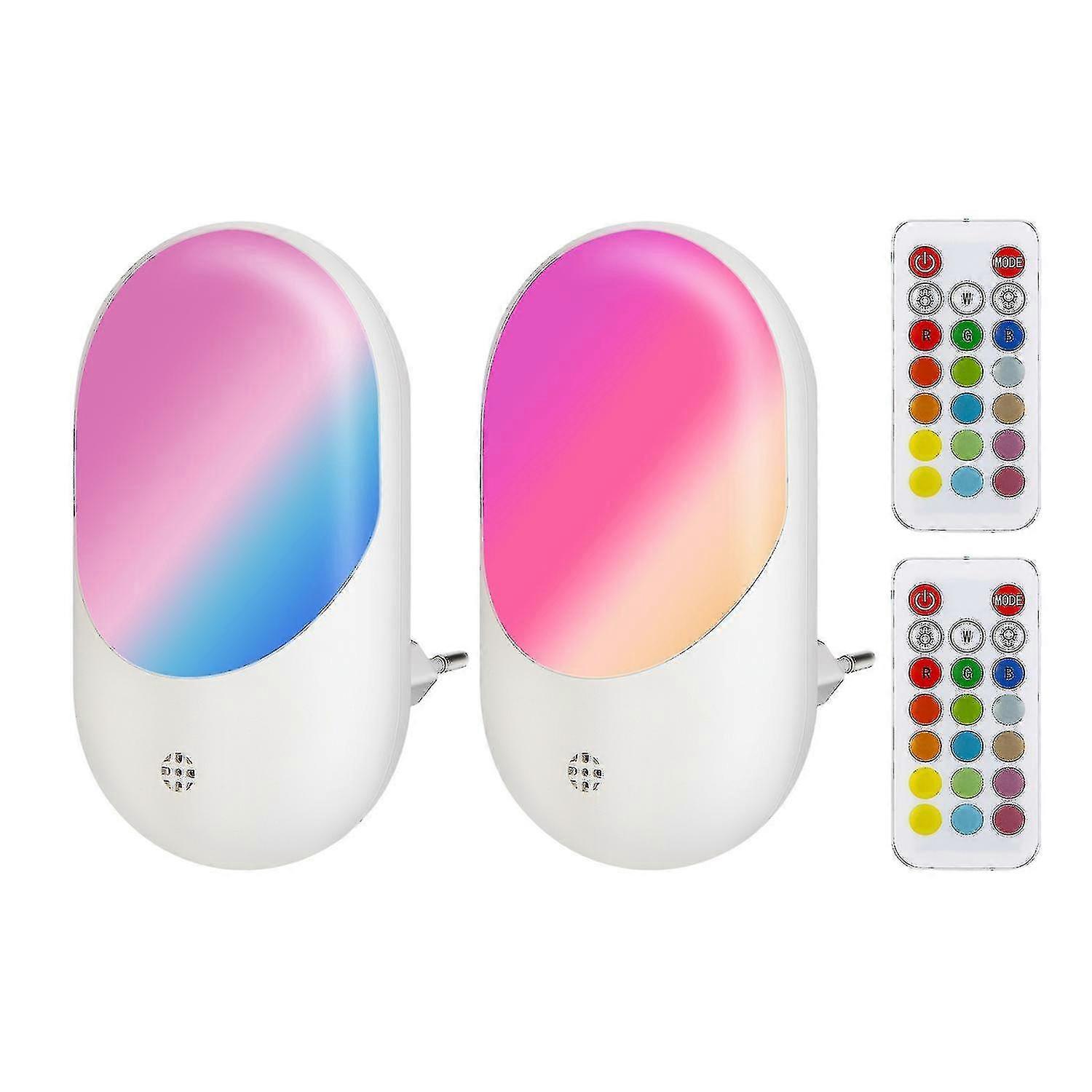 2 Pack Rgb 16 Colors Socket Light With Remote Control Plug Into Wall Led Night Light Brightness Adju