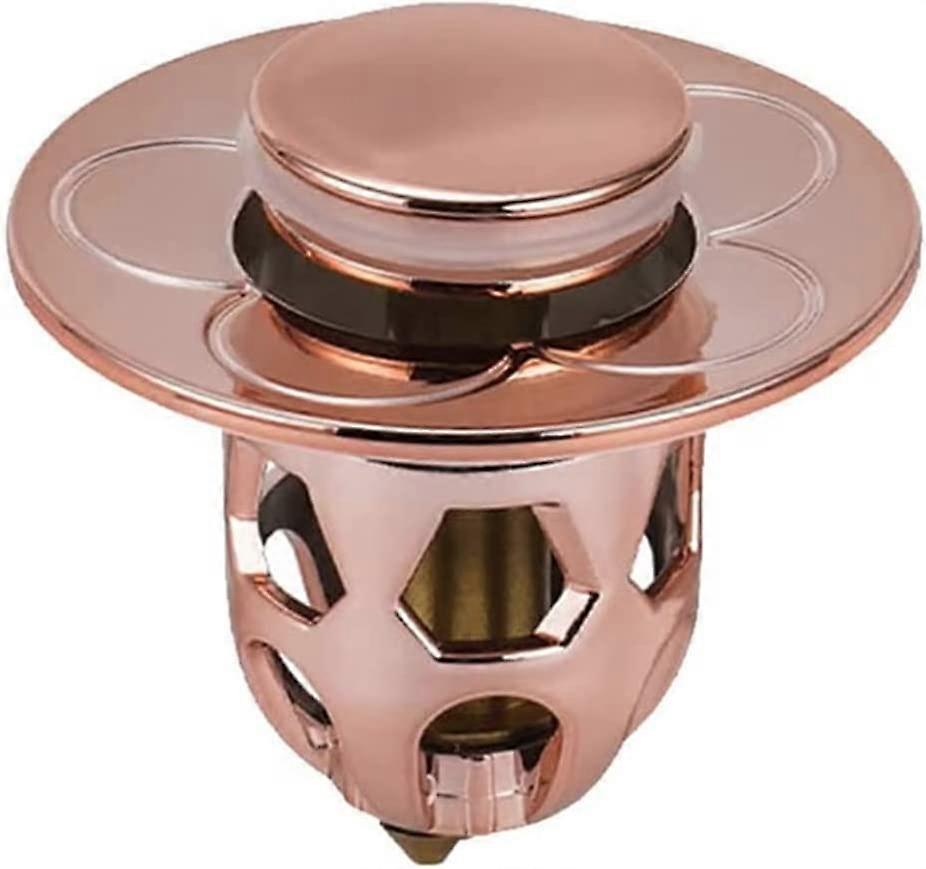 (Rose Gold)Universal Basin Water Head Leak Stopper, Chrome Pop Up Click Clack Bathroom Sink Stopper, Lavatory Pop Up Drain Filter