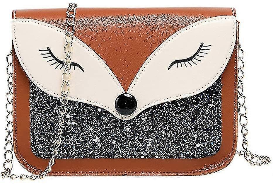 Liten flicka handväska Söt räv paljetter Läder Crossbody Väska Liten Handväska Axelväska För BarnGåva (brun)