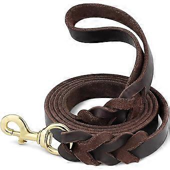 Hundeleine aus Leder, Handstrick-Hundeleine aus Leder, Lederleine aus echtem Leder für große, mittelkleine Hunde, Messingverschluss, braun, 1,2 m * 2 cm