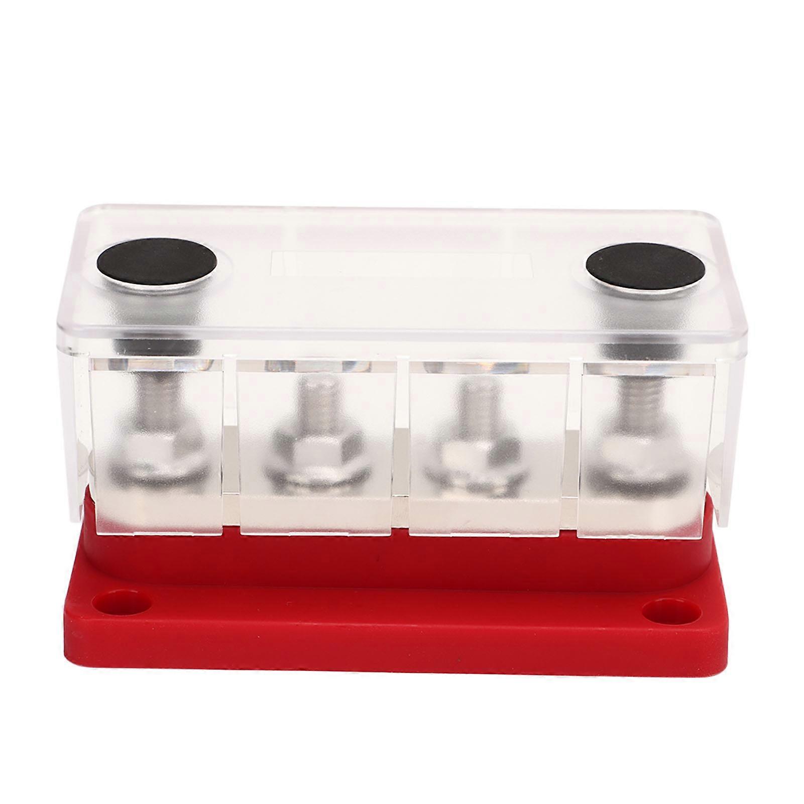 Power Distribution Block M8 Screw 4 Terminal Bus Bar DC 12V?48V 300A for Automobile Boat Red